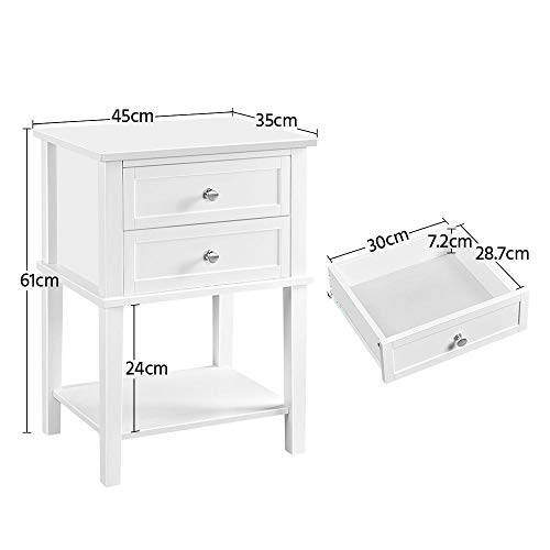 Yaheetech Set de 2 Mesita de Noche con 2 Cajones Mesa Auxiliar Blanco para Sofá Dormitorio Sala de Estar 45 x 35 x 60 cm