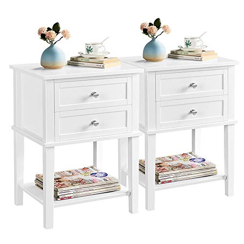 Yaheetech Set de 2 Mesita de Noche con 2 Cajones Mesa Auxiliar Blanco para Sofá Dormitorio Sala de Estar 45 x 35 x 60 cm Yaheetech Set de 2 Mesita de Noche con 2 Cajones Mesa Auxiliar Blanco para Sofá Dormitorio Sala de Estar 45 x 35 x 60 cm