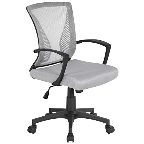 Yaheetech Silla de Oficina Silla Escritorio Ergonómica Silla Giratoria con Respaldo Altura Ajustable con Ruedas Gris