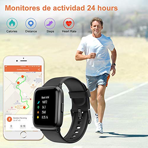 YAMAY Smartwatch con Oxímetro de Pulso Esfigmomanómetro y Pulsómetro Reloj Inteligente Impermeable para Hombre Mujer , Pulsera de Actividad Inteligente podómetro con Cronómetro para Android iOS