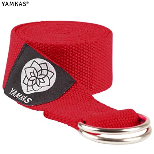 Yamkas Cinturon Yoga Correa | 1.8M - 3M | Correas Yoga Estiramiento | Yoga Strap Belt 100% Algodon | Rojo