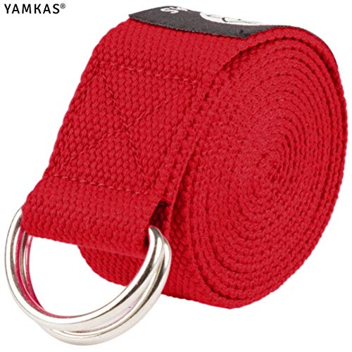 Yamkas Cinturon Yoga Correa | 1.8M - 3M | Correas Yoga Estiramiento | Yoga Strap Belt 100% Algodon | Rojo