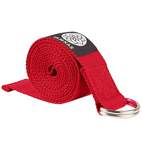 Yamkas Cinturon Yoga Correa | 1.8M - 3M | Correas Yoga Estiramiento | Yoga Strap Belt 100% Algodon | Rojo