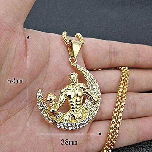 YANCONG Hip Hop Rapper Bling Muscular Man Moon Colgante Collar Dorado Acero Inoxidable Gimnasio Deporte Joyas Oro YANCONG Hip Hop Rapper Bling Muscular Man Moon Colgante Collar Dorado Acero Inoxidable Gimnasio Deporte Joyas Oro
