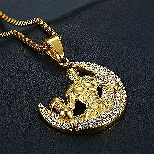 YANCONG Hip Hop Rapper Bling Muscular Man Moon Colgante Collar Dorado Acero Inoxidable Gimnasio Deporte Joyas Oro