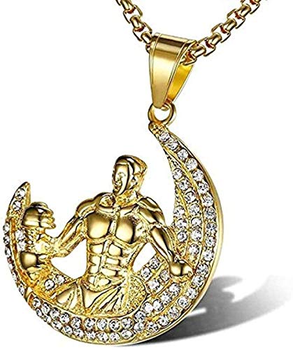 YANCONG Hip Hop Rapper Bling Muscular Man Moon Colgante Collar Dorado Acero Inoxidable Gimnasio Deporte Joyas Oro YANCONG Hip Hop Rapper Bling Muscular Man Moon Colgante Collar Dorado Acero Inoxidable Gimnasio Deporte Joyas Oro