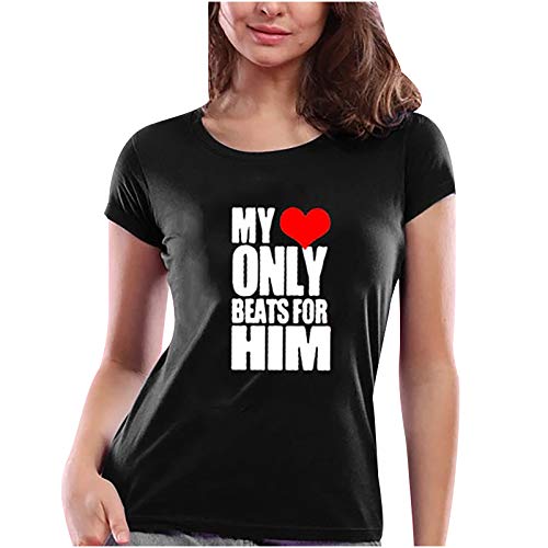 YANFANG Camiseta de Manga Corta Día de San Valentín Casual Mujer con Estampada de Letra y corazón con Cuello Redondo con Buen cálido YANFANG Camiseta de Manga Corta Día de San Valentín Casual Mujer con Estampada de Letra y corazón con Cuello Redondo con Buen cálido