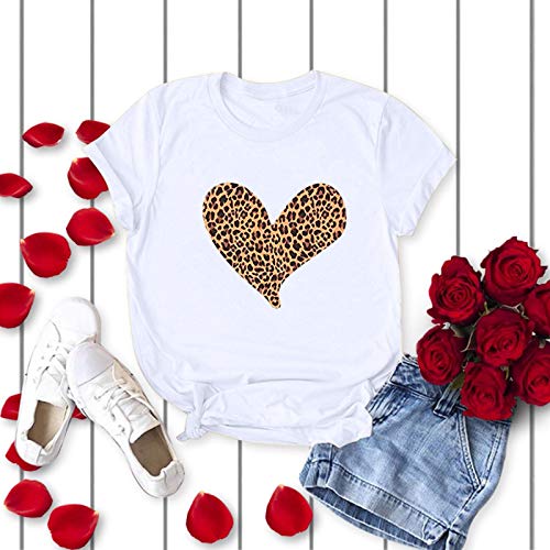 YANFANG Camisetas de Manga Corta con Cuello Redondo y Estampado de Leopardo de corazón para Mujer Casual Pareja Novios YANFANG Camisetas de Manga Corta con Cuello Redondo y Estampado de Leopardo de corazón para Mujer Casual Pareja Novios