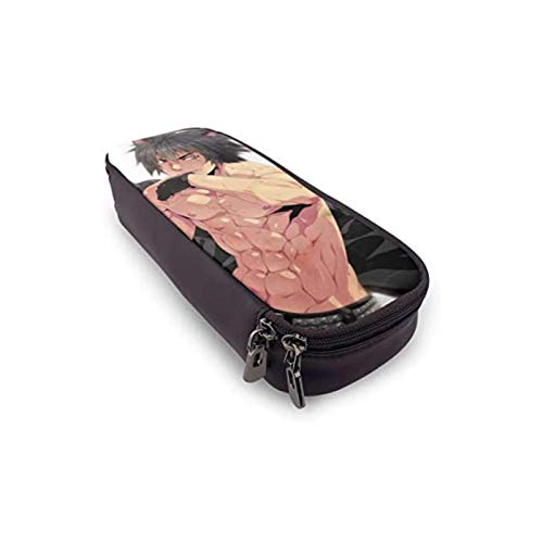 YANG Garotos De Anime Musculosos - Estuche de piel de alta capacidad para niños, adolescentes, adultos, bolsa de papelería, bolsas funcionales con doble cremallera, monedero para oficina, escuela