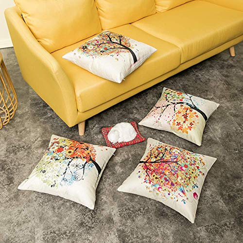 Yangbaga Colorido Otoño（5pc） Flor Árbol Algodón de Lino, Throw Pillow Case, Funda de Almohada para Cojín, 45x45 cm