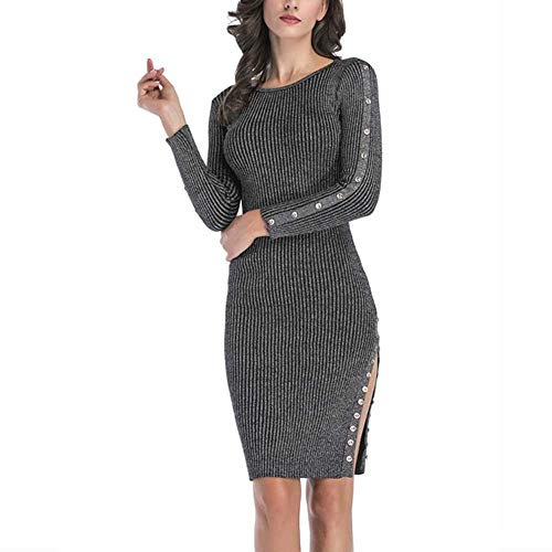 YANGPANGZI Vestido otoño e Invierno Nuevo Dobladillo con Botones divididos Vestido de Punto Bolso a Media Pierna Cadera Falda de Lana Mujer YANGPANGZI Vestido otoño e Invierno Nuevo Dobladillo con Botones divididos Vestido de Punto Bolso a Media Pierna Cadera Falda de Lana Mujer