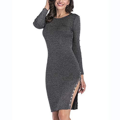 YANGPANGZI Vestido otoño e Invierno Nuevo Dobladillo con Botones divididos Vestido de Punto Bolso a Media Pierna Cadera Falda de Lana Mujer YANGPANGZI Vestido otoño e Invierno Nuevo Dobladillo con Botones divididos Vestido de Punto Bolso a Media Pierna Cadera Falda de Lana Mujer