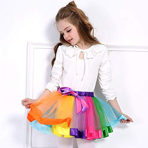 Yansion Faldas Tutu Tul para Niñas,Arco Iris Tul Capas de Faldas Ballet Danza Faldas Tutu Vestido Ropa para Niñas Regalo De Cumpleaños (con Diadema de Unicornio) (M)