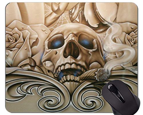 Yanteng Gaming Mouse Pad Custom, Skull Abstract Rose Art - Stitched Edges