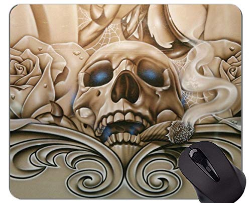 Yanteng Gaming Mouse Pad Custom, Skull Abstract Rose Art - Stitched Edges Yanteng Gaming Mouse Pad Custom, Skull Abstract Rose Art - Stitched Edges