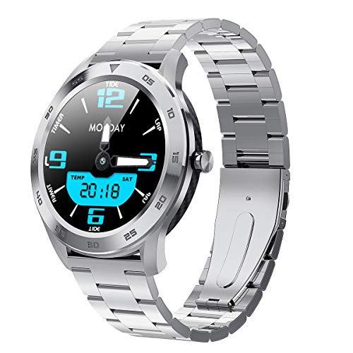 Yaootely para Mujeres Hombres Reloj Inteligente DT98 1.3 Pulgadas IP68 Pantalla de Prensa Completa a Prueba de Agua Deporte Reloj Inteligente Pulsera de Fitness (Correa de Plata)