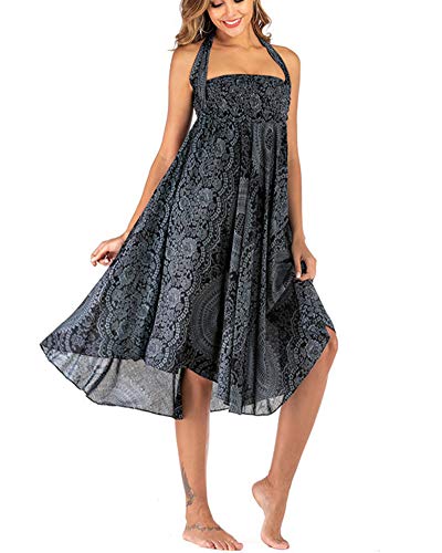 YAOTT Mujer Largas Elegantes Falda Originales Bohemia Impreso Floral Tailandés Falda Hippie para Pilates Halter Falda Negro YAOTT Mujer Largas Elegantes Falda Originales Bohemia Impreso Floral Tailandés Falda Hippie para Pilates Halter Falda Negro