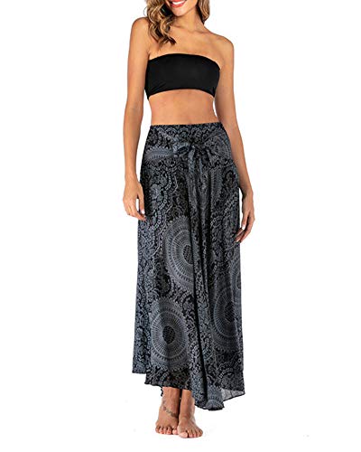 YAOTT Mujer Largas Elegantes Falda Originales Bohemia Impreso Floral Tailandés Falda Hippie para Pilates Halter Falda Negro