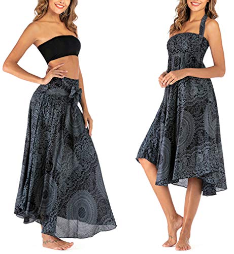 YAOTT Mujer Largas Elegantes Falda Originales Bohemia Impreso Floral Tailandés Falda Hippie para Pilates Halter Falda Negro YAOTT Mujer Largas Elegantes Falda Originales Bohemia Impreso Floral Tailandés Falda Hippie para Pilates Halter Falda Negro