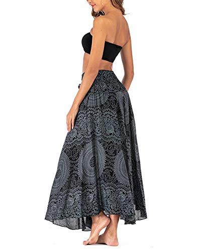 YAOTT Mujer Largas Elegantes Falda Originales Bohemia Impreso Floral Tailandés Falda Hippie para Pilates Halter Falda Negro YAOTT Mujer Largas Elegantes Falda Originales Bohemia Impreso Floral Tailandés Falda Hippie para Pilates Halter Falda Negro