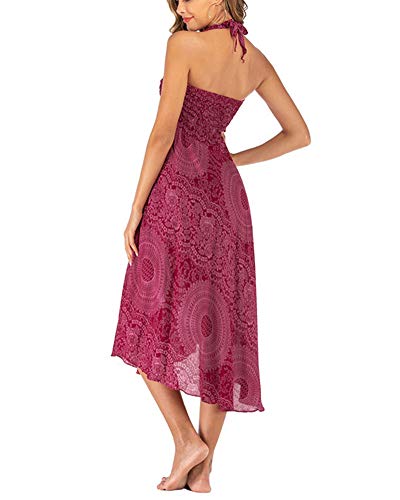 YAOTT Mujer Largas Elegantes Falda Originales Bohemia Impreso Floral Tailandés Falda Hippie para Pilates Halter Falda Rosa YAOTT Mujer Largas Elegantes Falda Originales Bohemia Impreso Floral Tailandés Falda Hippie para Pilates Halter Falda Rosa