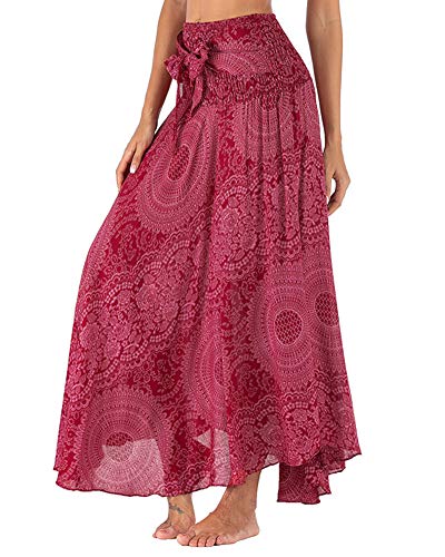 YAOTT Mujer Largas Elegantes Falda Originales Bohemia Impreso Floral Tailandés Falda Hippie para Pilates Halter Falda Rosa YAOTT Mujer Largas Elegantes Falda Originales Bohemia Impreso Floral Tailandés Falda Hippie para Pilates Halter Falda Rosa