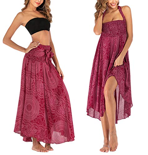 YAOTT Mujer Largas Elegantes Falda Originales Bohemia Impreso Floral Tailandés Falda Hippie para Pilates Halter Falda Rosa YAOTT Mujer Largas Elegantes Falda Originales Bohemia Impreso Floral Tailandés Falda Hippie para Pilates Halter Falda Rosa