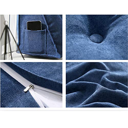 YAOTT Simple y Moderno Cojín Triangular de cuña para Respaldo cabecera Almohada Larga Tatami Cojines de Respaldo de Lectura Soporte Lumbar para Cama Individual,Doble Azul2 120 * 50cm