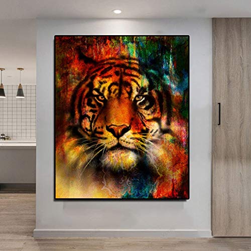 yaoxingfu Sin Marco Abstract Colorful Tiger Canvas ng Impermeable Wall Art Modern ng para Decoraciones de Sala de Estar Sin Marco 60x90cm