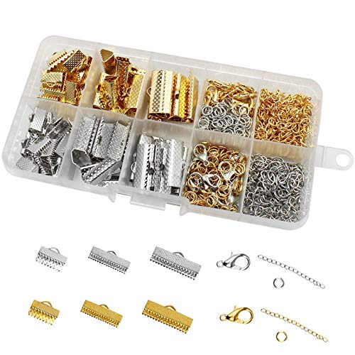 YapitHome 370 Piezas Kit de Accesorios de Joyería Kit Bisuteria con Corchetes de Langosta Anillos de Salto Cadena de Extensión Extremos de Cinta de Hierro para Hacer Collares Pendientes Pulseras