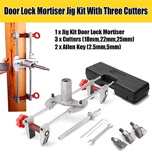 YASE-king Instalación de cerraduras de puertas Kit encajadas Racor de calar, 3 cortadores de bloqueo de la puerta Montaje Taladro plantilla encajadas Kit con la herramienta de mejoras for el hogar Lla