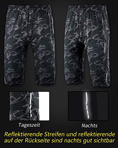YAWHO Pantalones cortos de deporte para hombre, de secado rápido, con bolsillo con cremallera, para entrenamiento, correr, fitness, camuflaje (1909), S