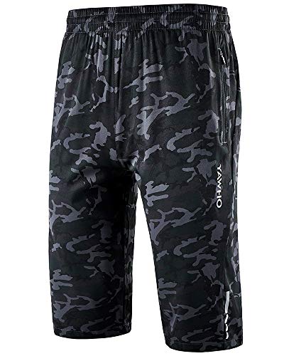 YAWHO Pantalones cortos de deporte para hombre, de secado rápido, con bolsillo con cremallera, para entrenamiento, correr, fitness, camuflaje (1909), S