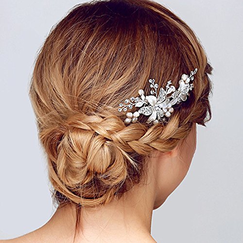 YAZILIND Tocado de Pelo Nupcial Peine Flores Zirconia cúbica Accesorios de la Boda del Pelo del Partido para Las Mujeres y Las Ninas (1pcs)