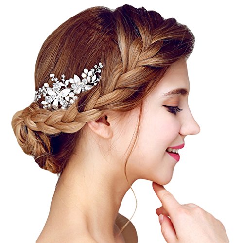 YAZILIND Tocado de Pelo Nupcial Peine Flores Zirconia cúbica Accesorios de la Boda del Pelo del Partido para Las Mujeres y Las Ninas (1pcs)