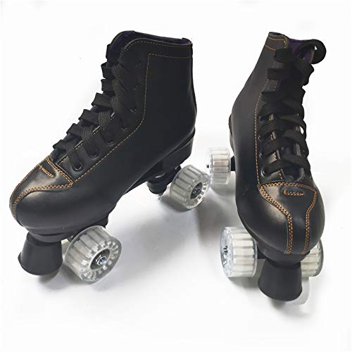 YAzNdom Patines Patines de Cuero Artificial Patines Doble Línea Patines Mujeres Hombres Adulto Dos líneas Skate Shoes Adecuado para Principiantes En Patinaje (Color : Black, Size : 41)
