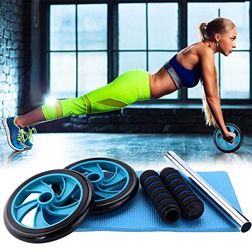 YBQ Rueda de desplazamiento Equipo de ejercicio muscular Rodillo de doble rueda Entrenamiento muscular Rueda de fitness con rodillera Rodillos para abdominales Gimnasio Rodillo Entrenador Fitness en c