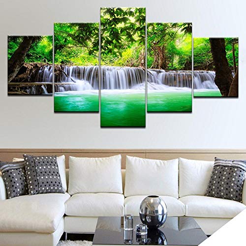 YCCYYYI Cuadros de Pared de 5 Paneles para Sala de Estar, Arte en Cascada, Pintura en Lienzo, Cuadros modulares, Carteles e Impresiones, Cuadros, Cuadros