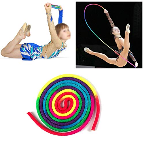 YCZCHE14 Cuerda de Gimnasia Rítmica Cuerda de Rítmicas Cuerda de Gimnasia Color del Arco Iris para Niños Adultos Entrenamiento de Artes de Competición Gimnasia Deportes 3 Metros 1 Pieza