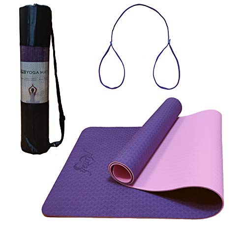 Yearol Esterilla Antideslizante para Yoga, Gimnasia, Pilates, Deporte, Fitness, meditación. Doble Capa. con Bolsa y Correa. Material: TPE 183 x 61 cm.