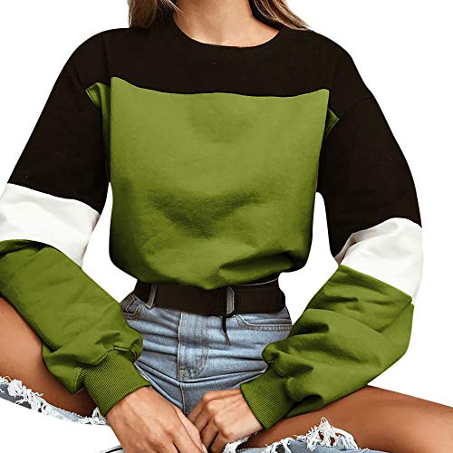 YEBIRAL Sudaderas Mujer,Otoño Invierno Original Tumblr Patchwork Crop Tops Camisas Dobladillo con Cordones Sudaderas Cortas Sudaderas Adolescentes Chicas