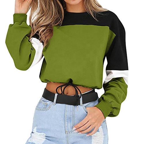 YEBIRAL Sudaderas Mujer,Otoño Invierno Original Tumblr Patchwork Crop Tops Camisas Dobladillo con Cordones Sudaderas Cortas Sudaderas Adolescentes Chicas