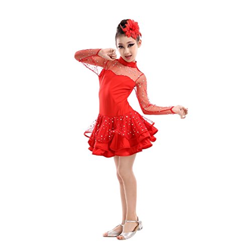 Yefree Vestido de Baile Latino de Manga Larga Vestido Mini de Baile