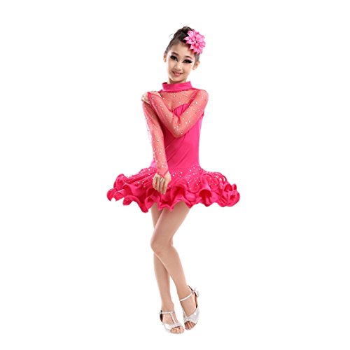 Yefree Vestido de Baile Latino de Manga Larga Vestido Mini de Baile