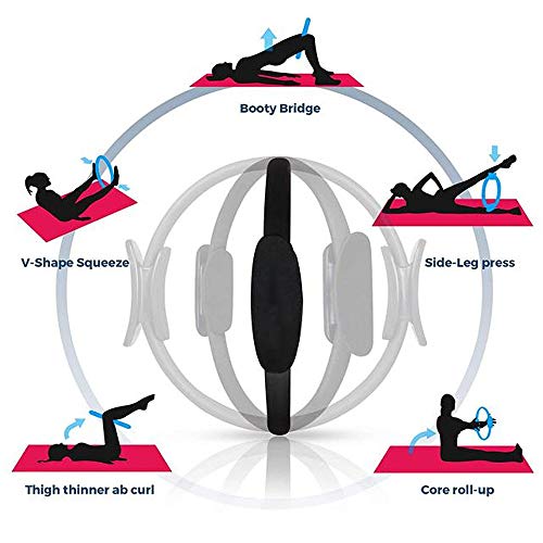 Yesloo Anillo de yoga Pilates de doble asa de 38 cm para entrenamientos en casa, anillo elástico de Pilates negro, anillo de yoga rojo rosa Círculos de Pilates de 24 cm de longitud 2 juegos