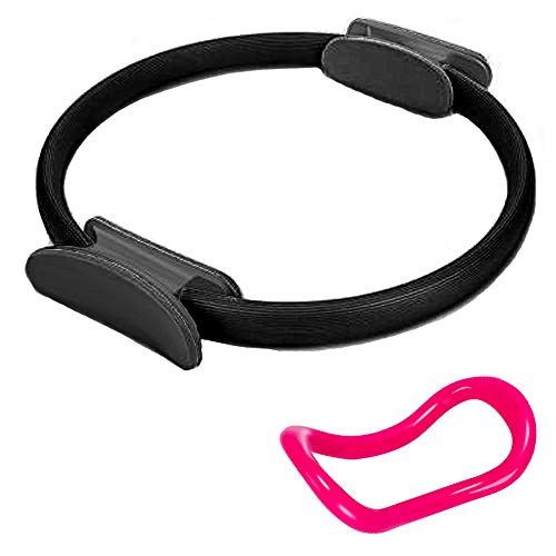 Yesloo Anillo de yoga Pilates de doble asa de 38 cm para entrenamientos en casa, anillo elástico de Pilates negro, anillo de yoga rojo rosa Círculos de Pilates de 24 cm de longitud 2 juegos