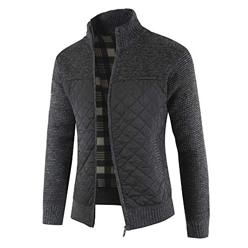 Yesmile Rebeca Hombre otoño Invierno Packwork Abrigo cálido de Manga Larga con Cremallera Cardigan de Punto Capa de Color Suave Abrigo Hombre Invierno Parka