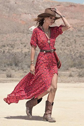 Yesmile Vestido de Mujer Falda Blanco Ropa Vestido Elegante de Noche Boda Boho Vestido Maxi Largo Floral de Gasa del Verano de Las Mujeres (Rojo, S)