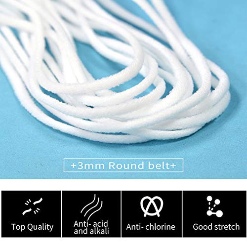 YFLFTST Cordón Elástico, 3mm 50Metros Cuerda Elastica | Blanco Redondos Cintas Elásticas para Máscara DIY, Cabello, Sombrero, Artesanías