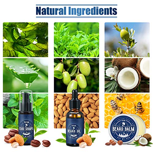 Y.F.M Kit Barba Cuidado para Hombre 9 en 1, Champu Barba, Peine, Cepillo Barba, Aceite, Balsamo, Tijeras, Guía Barba, bolsa de lona, delantal con ventosas, Regalos de Halloween, Regalos para hombres Y.F.M Kit Barba Cuidado para Hombre 9 en 1, Champu Barba, Peine, Cepillo Barba, Aceite, Balsamo, Tijeras, Guía Barba, bolsa de lona, delantal con ventosas, Regalos de Halloween, Regalos para hombres